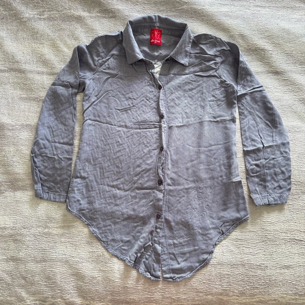 Ella Moss Charcoal Button-Down Shirt, Laced Back, Size 7/8
